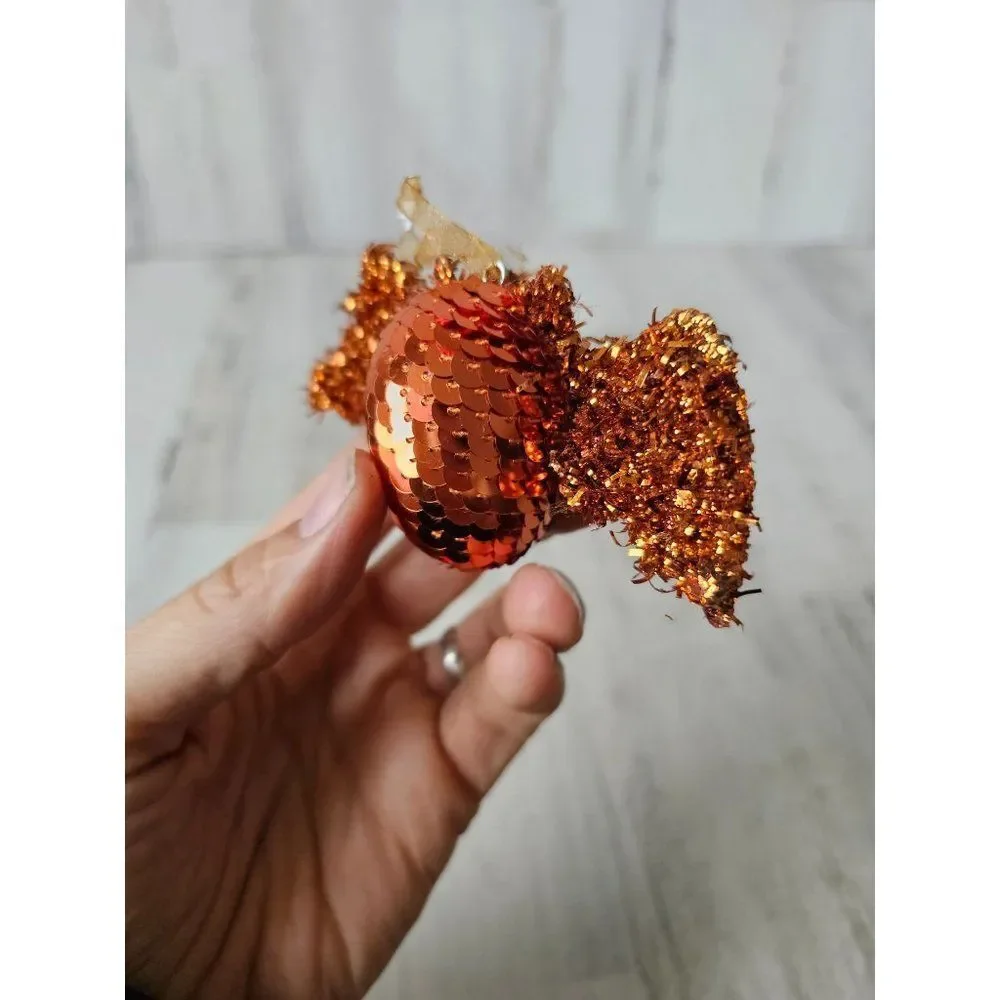 Pier 1 sequin bat Halloween ornament rare orange glitter tree‎ unique decor